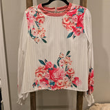 LUV103 - WHITE LONG SLEEVE ROSE TOP