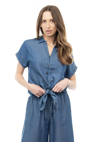 NZ103 Tie Front Button Down TENCEL™ Blouse