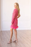 SG113 - Feathered Opulence Sequin Dress in Pink