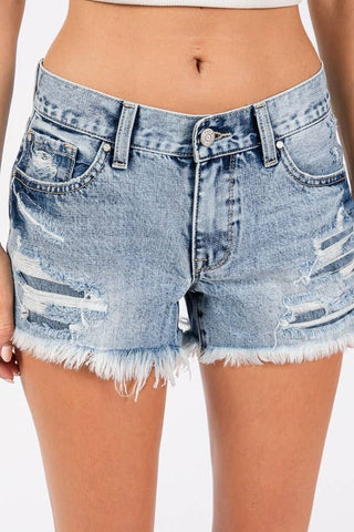 PET114 - MR PATCHED SHORTS FRAYED HEM