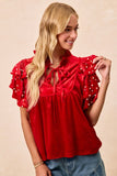 BIB118 - RED VELVET PEARL SLEEVE TOP