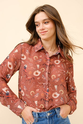 BLB119 -  RUST WESTERN BLOUSE