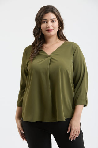 BLU114 - CURVY SOLID VNECK BLOUSE