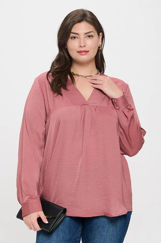 BLU116 - CURVY SATIN LONG SLEEVE BLOUSE