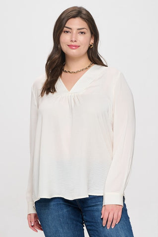 BLU116 - CURVY SATIN LONG SLEEVE BLOUSE