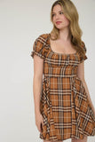 BLU125 - BROWN PLAID MINI DRESS