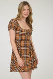 BLU125 - BROWN PLAID MINI DRESS