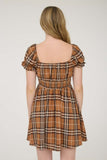 BLU125 - BROWN PLAID MINI DRESS