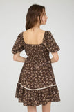 BLU131 - BROWN FLORAL MINI DRESS -