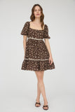 BLU131 - BROWN FLORAL MINI DRESS -