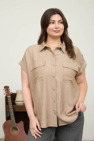 BLU151 - CURVY KHAKI BLOUSE -
