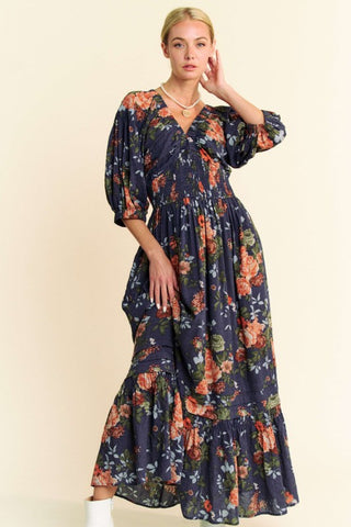 DAV123 - TEAL MAXI FLORAL DRESS