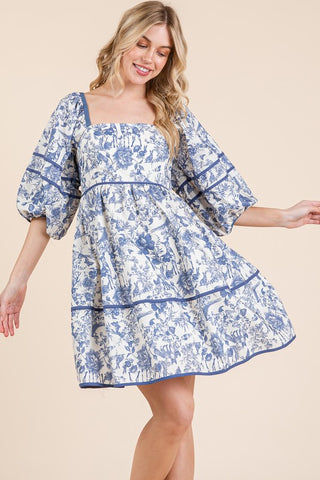 GEE116 - BLUE PRINT MINI DRESS -