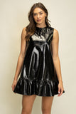 HAY105 - BLK FAUX LEATHER DRESS