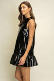 HAY105 - BLK FAUX LEATHER DRESS