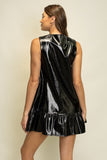 HAY105 - BLK FAUX LEATHER DRESS