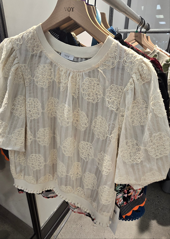 VOY101 - CREAM EMBROIDERED TOP