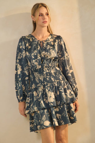 ODD109 - BLUE FLORAL PEPLUM DRESS -