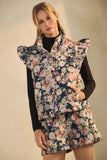 ODD110 -  BLUE FLORAL QUILTED VEST -