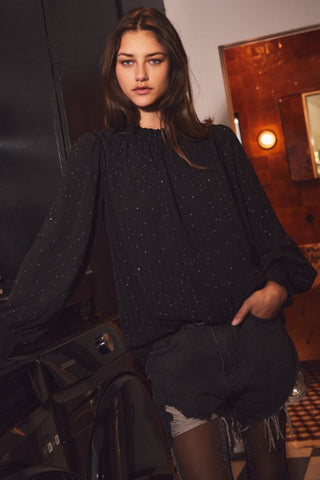 ODD115 - BLACK CHIFFON BLOUSE REG/PLUS