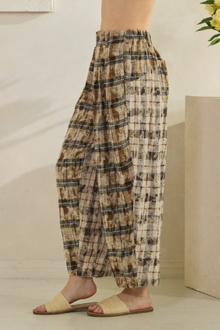 OLI109 - PLAID WIDE LEG PANTS
