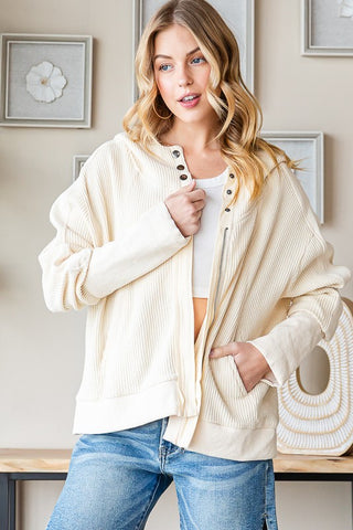 OLI111 - CREAM WAFFLE ZIP UP -