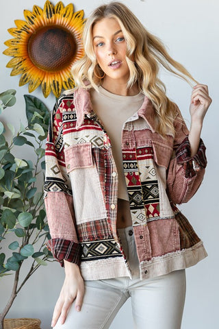 OLI124 - BURGUNDY MIX MEDIA SHACKET