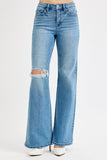 RIS112 - DISTRESS KNEE WIDE LEG JEAN -