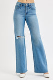 RIS112 - DISTRESS KNEE WIDE LEG JEAN -