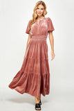SBS103 - TIERED VELVET MAXI DRESS