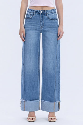 VEV111 - HR CUFFED WIDE LEG JEAN
