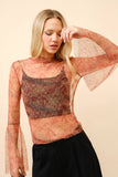 BLB128 - Mesh Bell Sleeve Top