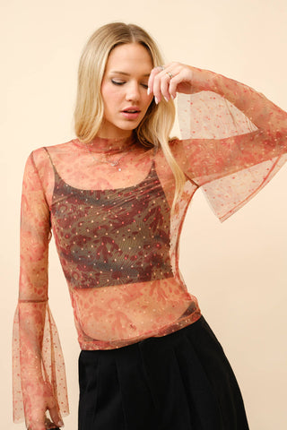 BLB128 - Mesh Bell Sleeve Top