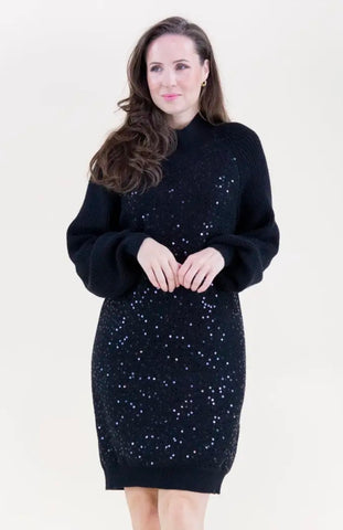 USA104 - BLACK SEQUIN SWEATER DRESS