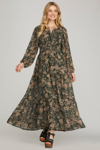 SS129 - GREEN FLORAL MAXI DRESS -