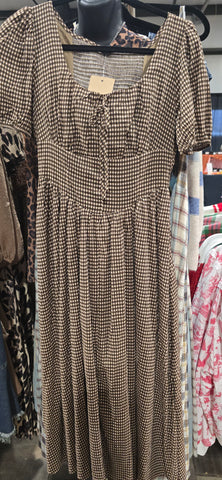 BLU167 - BROWN CHECK MAXI DRESS
