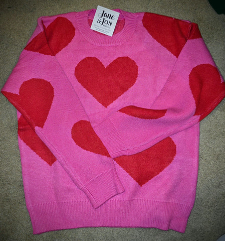 MIS128 - RED/PINK HEART SWEATER