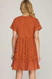 SS127 - RUST EYELET DRESS -