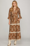SS134 - BROWN MAXI FLORAL DRESD -