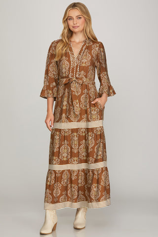 SS134 - BROWN MAXI FLORAL DRESD -