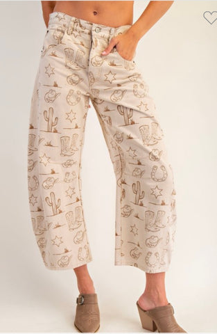 EES129 - WESTERN PRINT BARREL JEANS -