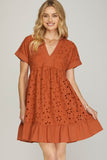 SS127 - RUST EYELET DRESS -