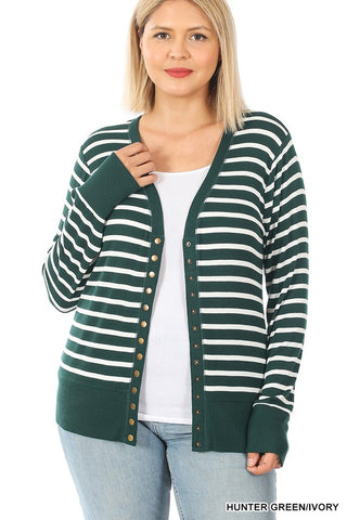 ZE205 - PLUS STRIPE SNAP CARDIGAN